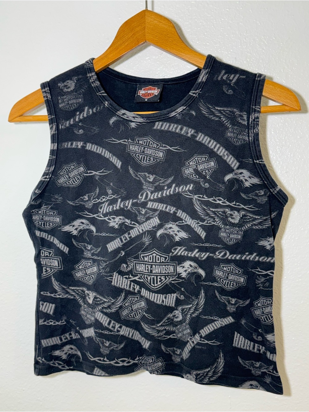 Vintage 2003 AOP Harley-Davidson Womenโs Black Graphic Tank Top
